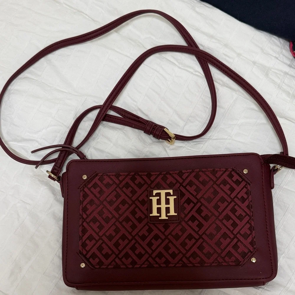 Tommy Hilfiger Wine Red Monogram Crossbody Bag